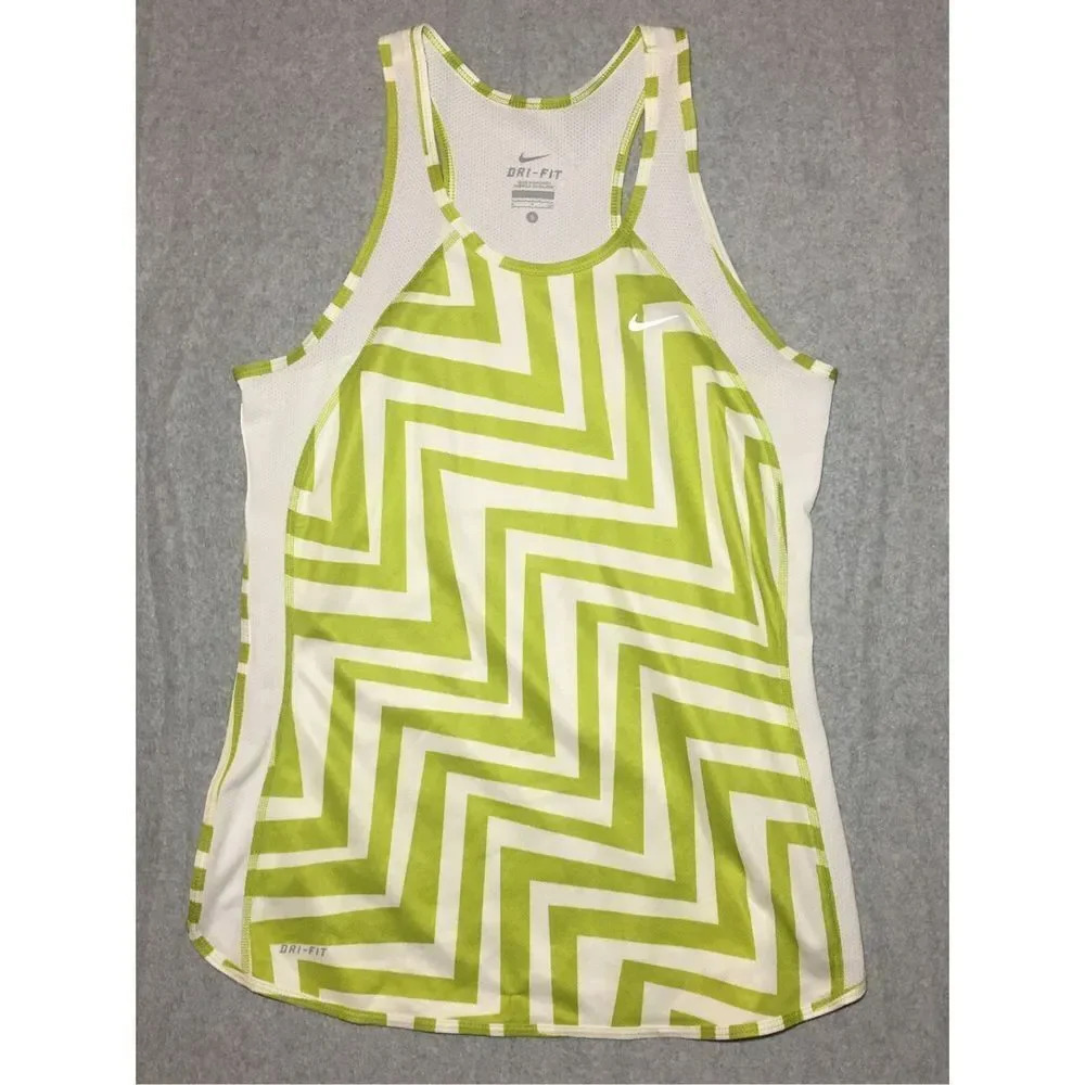 Womens Nike Tank Top Size Small Green White Chevron Trendy Dri Fit Athletic